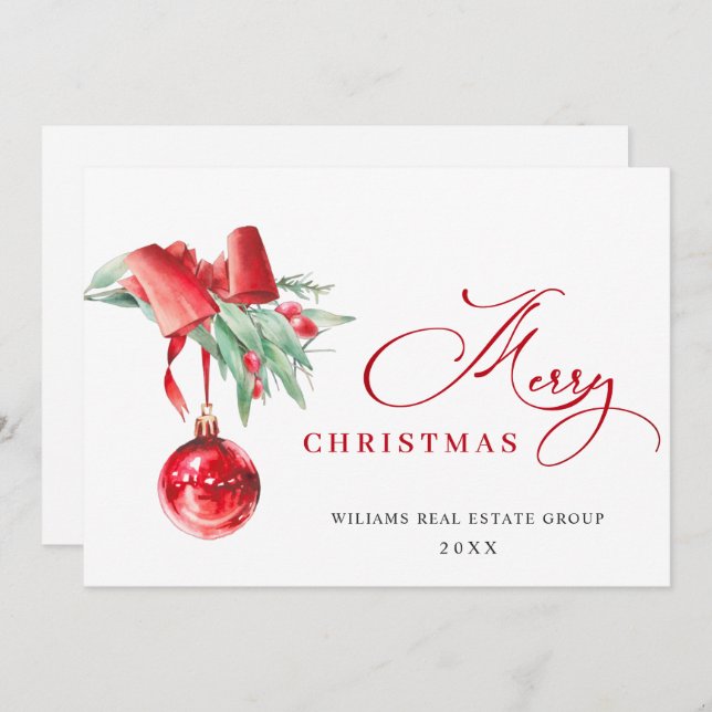 Elegant Christmas Ornament Corporate Greeting Holiday Card (Front/Back)