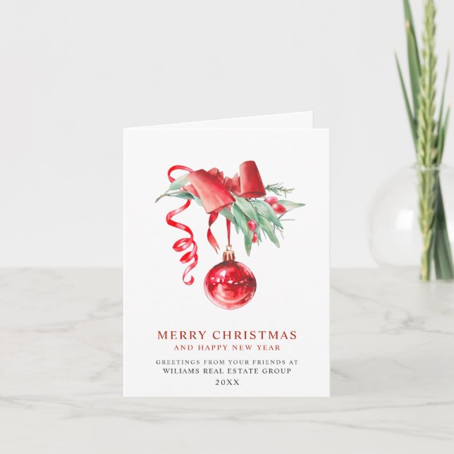 Elegant Christmas Ornament Corporate Greeting Holiday Card (Front)