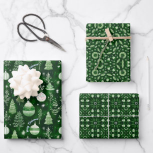 Elegant Christmas Ornament & Mandala Pattern Green Wrapping Paper Sheet