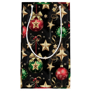 Elegant Christmas Ornaments and Golden Stars Small Gift Bag