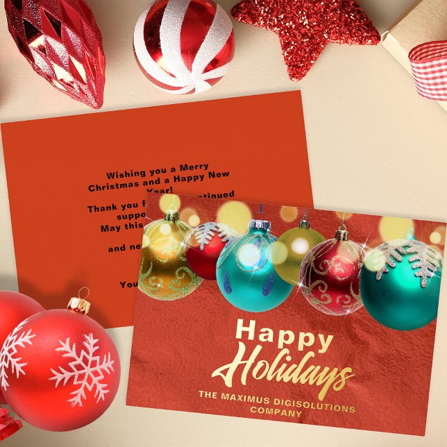 Elegant Christmas Ornaments and Lights Business Foil Holiday Card (Creator Uploaded)