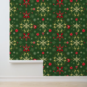 Elegant Christmas Ornaments and Snowflakes Pattern Wallpaper