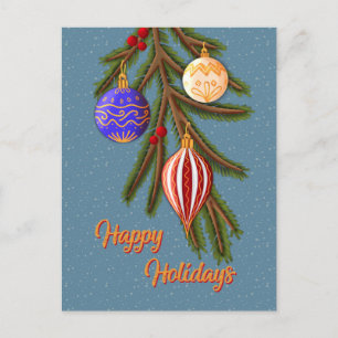 Elegant Christmas Ornaments on Pine Branch Holiday Postcard
