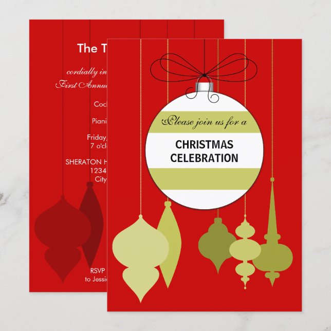 Elegant Christmas Ornaments Party Invitation (Front/Back)