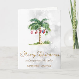 Elegant Christmas Palm Tree Socks Bokeh Holiday Card