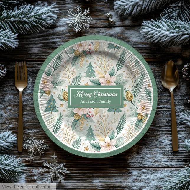 Elegant Christmas Paper & Party Plates Sage Gold (Elegant Christmas Paper & Party Plates Sage Gold)