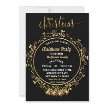 Elegant CHRISTMAS PARTY Black and Gold bells