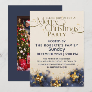 Elegant Christmas PARTY Black Gold blue Glitter Invitation