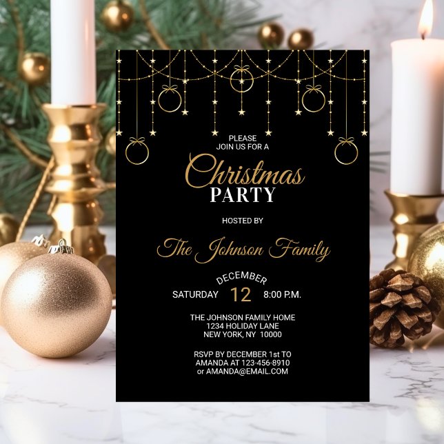 Elegant CHRISTMAS PARTY Black Gold Glitter Stars Invitation (Holiday CHRISTMAS PARTY  Black Gold Glitter Stars Invitation | Corporate Business)