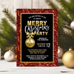 Elegant Christmas PARTY Black Gold Red Glitter Invitation<br><div class="desc">Impress all of your guests with these gorgeous turquoise red Christmas party invitations.   Faux glitter background with gold bauble ornament and bow.  Faux gold foil letters with white.  Personalise them by adding your information.  Perfect for corporate,  office,  house dinner party.  Get matching items. Contact designer for other variations.</div>