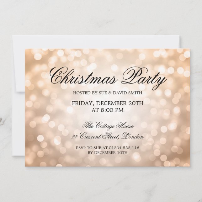 Elegant Christmas Party Copper Glitter Lights Invitation (Front)