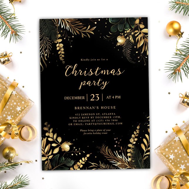Elegant Christmas Party Festive Holiday Greenery Invitation (Elegant Christmas Party Festive Holiday Greenery Invitation)