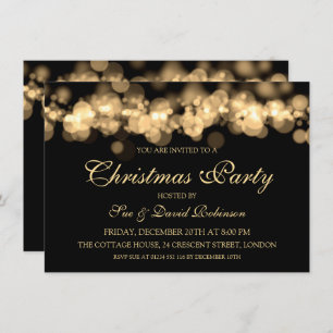 Elegant Christmas Party Gold Bokeh Lights Invitation