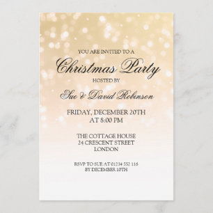 Elegant Christmas Party Gold Bokeh Sparkle Lights Invitation