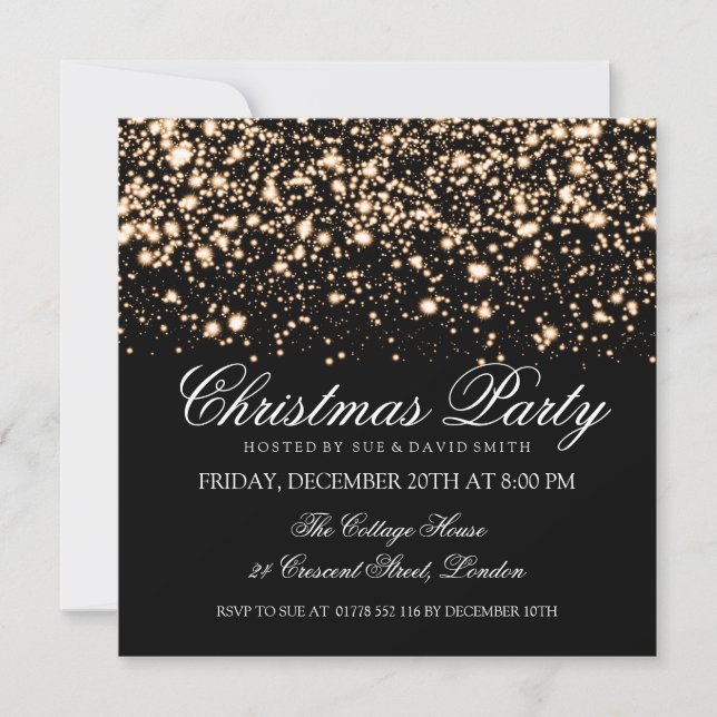 Elegant Christmas Party Gold Midnight Glam Invitation (Front)
