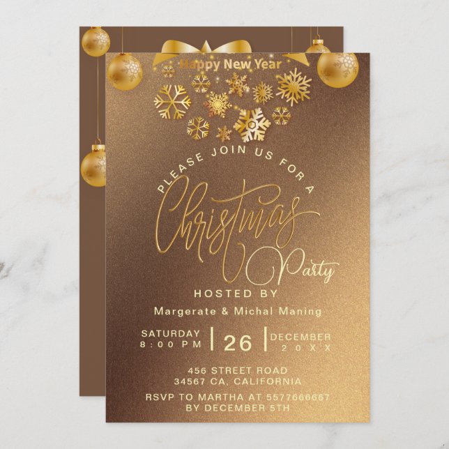 Elegant Christmas Party Gold Shimmering Lights  Invitation (Front/Back)