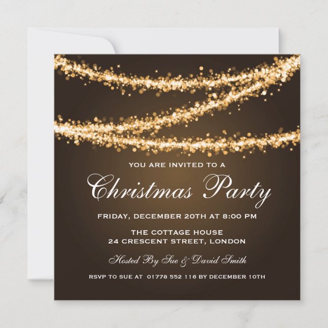 Elegant Christmas Party Gold String Lights Invitation (Front)