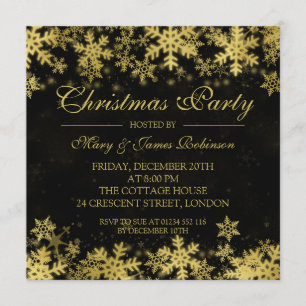 Elegant Christmas Party Gold Winter Snowflakes Invitation