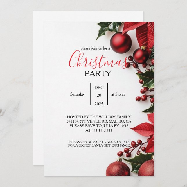 Elegant Christmas Party Invitation  (Front/Back)
