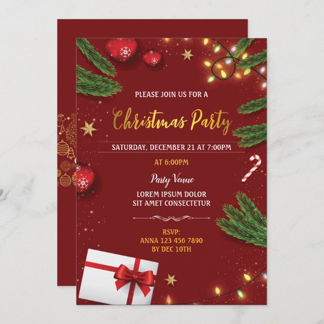 Elegant Christmas Party Invitation (Front/Back)