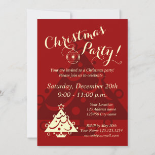 Elegant Christmas party invitations Red and ecru