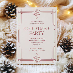 Elegant Christmas Party Ivory and Red Art Deco Invitation