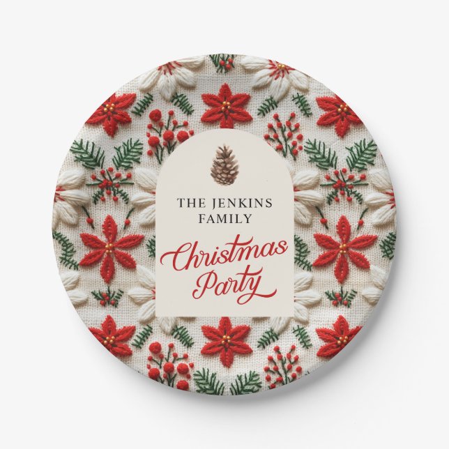 Elegant Christmas Party Personalised Paper Plates (Front)