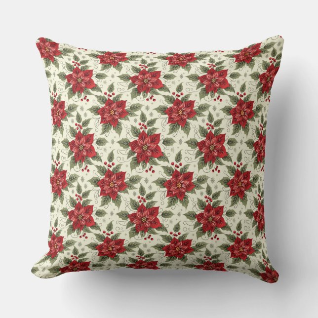 Elegant Christmas Party Poinsettia Throw PIllow (Front)