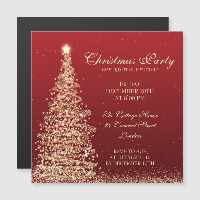 Elegant Christmas Party Red Card (Front/Back)
