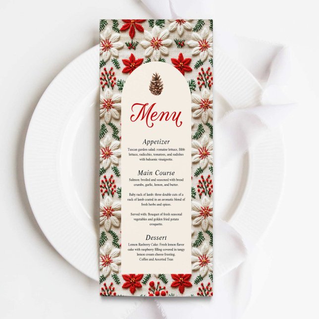 Elegant Christmas Party Red Floral Menu (Christmas Dinner Party Menu Card)