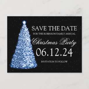 Elegant Christmas Party Save The Date Blue & Black Announcement Postcard