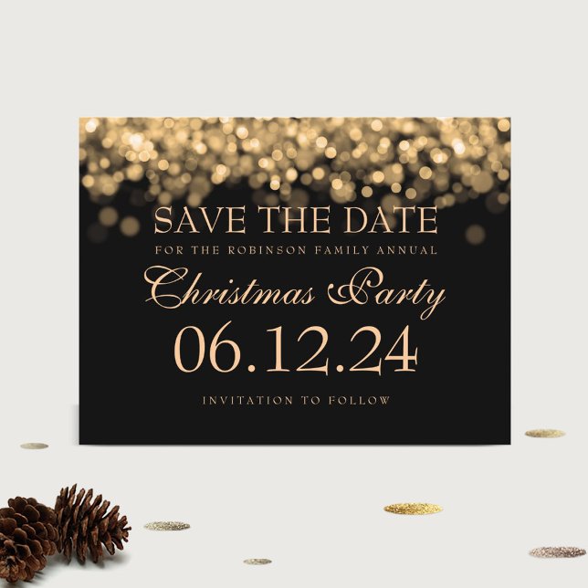 Elegant Christmas Party Save The Date Gold Lights Announcement Postcard (Creator Uploaded)