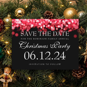 Elegant Christmas Party Save The Date Red Lights Announcement Postcard