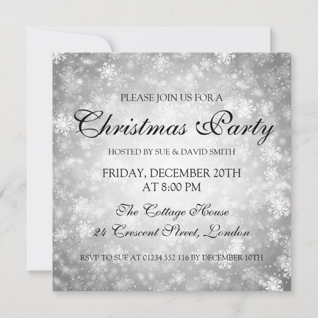 Elegant Christmas Party Silver Winter Wonderland Invitation (Front)