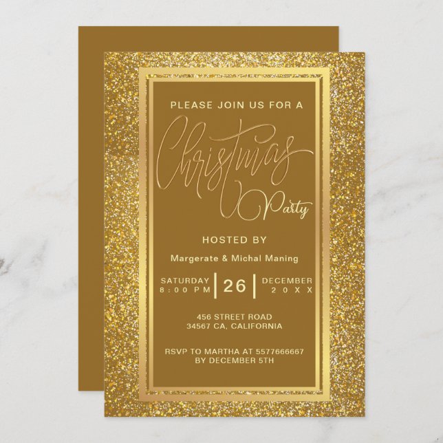 Elegant Christmas Party Sparkle Gold Invitation (Front/Back)
