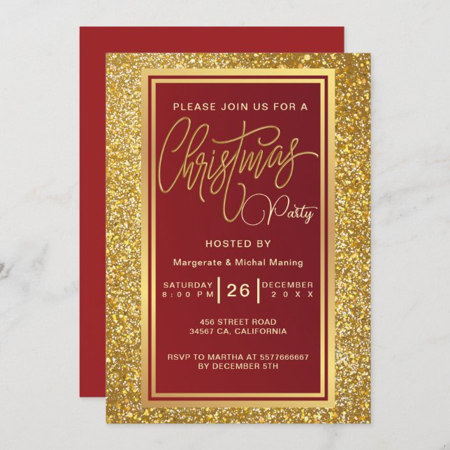 Elegant Christmas Party Sparkle Gold Invitation (Front/Back)