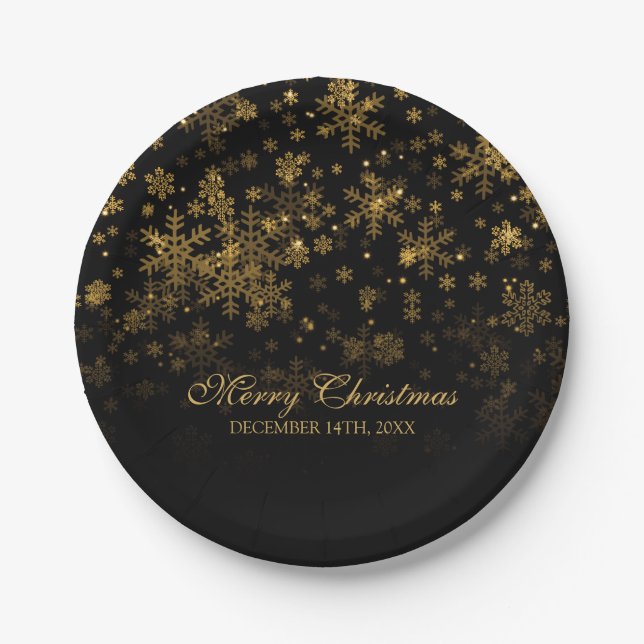 Elegant Christmas Party Sparkle Gold Paper Plate (Front)