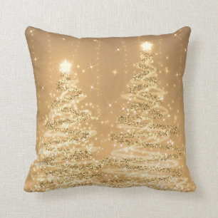 Elegant Christmas Party Sparkling Trees Copper Cushion