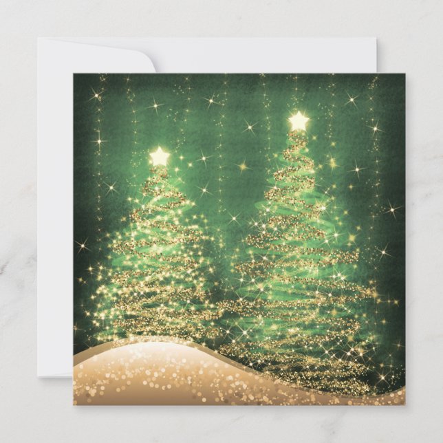 Elegant Christmas Party Sparkling Trees Green Invitation (Front)