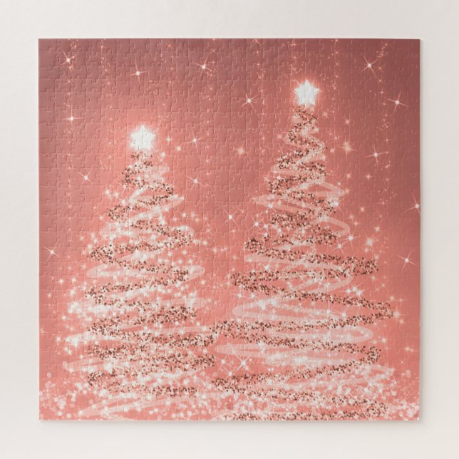 Elegant Christmas Party Sparkling Trees Rose Gold  Jigsaw Puzzle (Vertical)