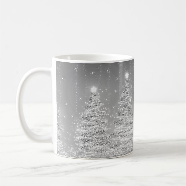 Elegant Christmas Party Sparkling Trees Silver  Coffee Mug (Left)