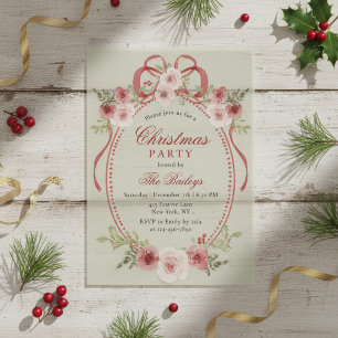Elegant Christmas Party Watercolor Floral Frame Vellum Invitations