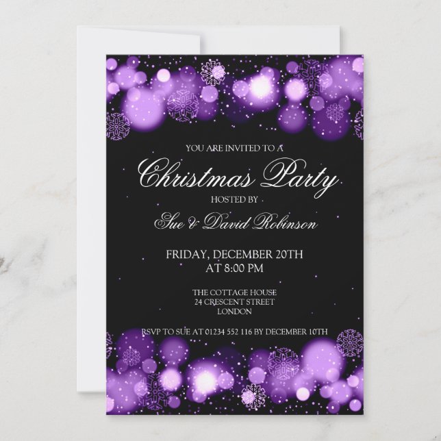 Elegant Christmas Party Winter Wonder Purple Invitation (Front)