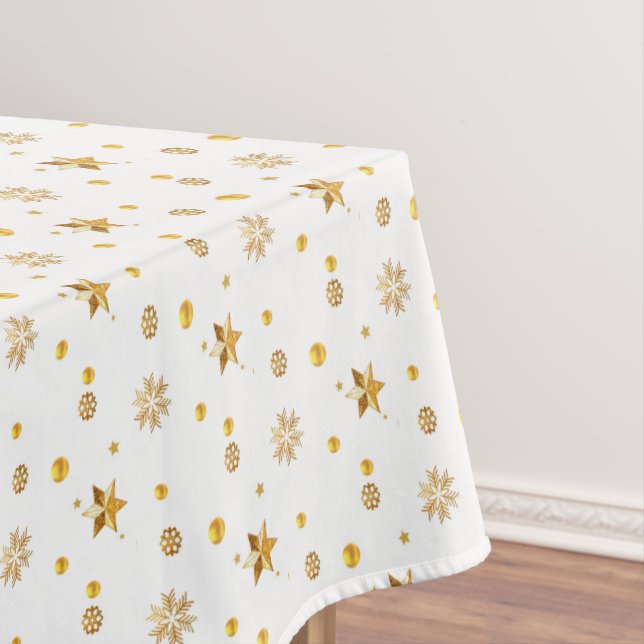 Elegant Christmas Pattern and Golden Confetti Tablecloth (In Situ)