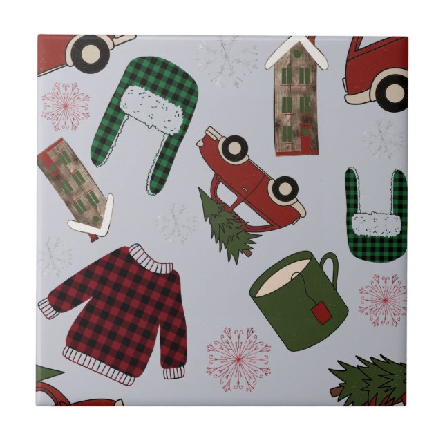 Elegant Christmas Pattern  Ceramic Tile (Front)