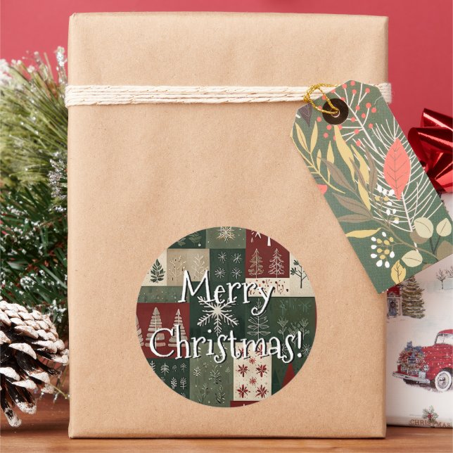 Elegant  Christmas Pattern Classic Round Sticker (Holiday)