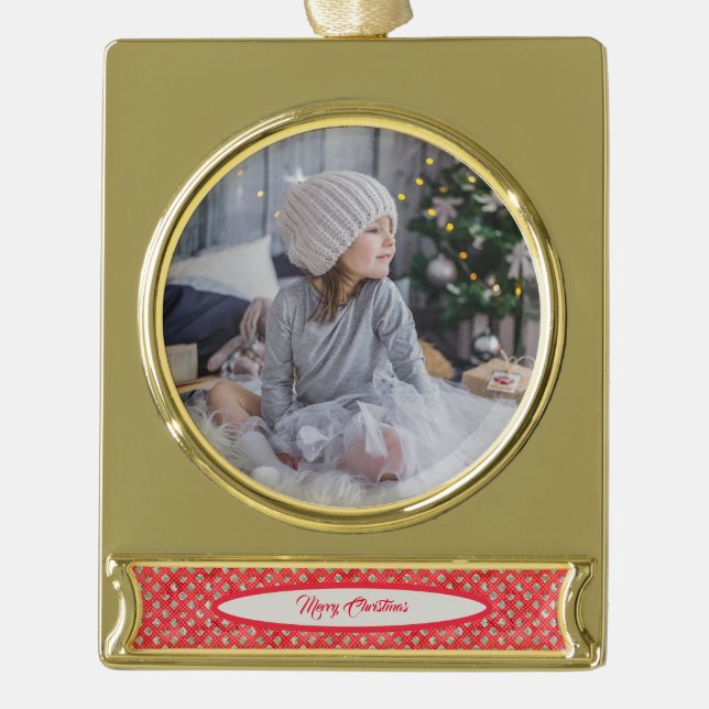 Elegant Christmas Pattern Gold Plated Banner Ornament (Front)
