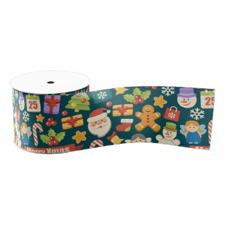Elegant Christmas Pattern- Merry Christmas Design Grosgrain Ribbon