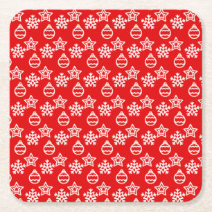 Elegant Christmas Pattern on Red Square Paper Coaster