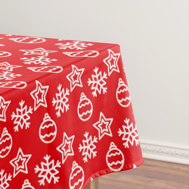 Elegant Christmas Pattern on Red Tablecloth (In Situ)